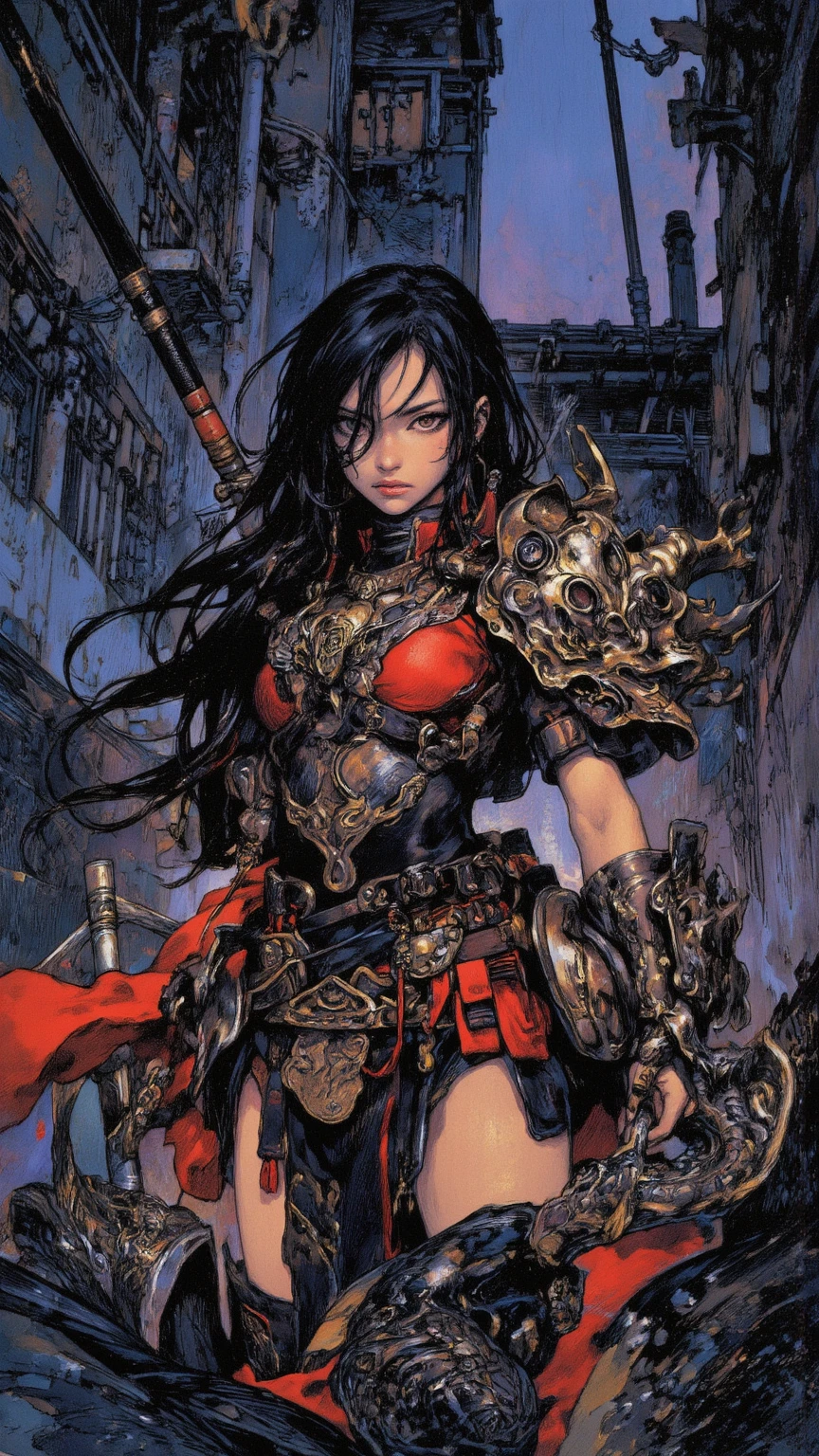 (best art,golden ratio art,master piece:1.3),golden ratio, Powder blue theme, white theme,(cyberpunk:0.7),(abstract art:1.3),((ninja style:1)), ((black mask)),(((1 short katana weapon,solo weapon))), dark red theme, dark theme, garnet detail eyes,1girl, ultra high res, masterpiece, best quality,smirk to viewer,Corpse mountain background,sea of blood , <lora:M4rbleSCNEWCIVIT:0.41> <lora:add_detail:1.6> <lora:glass_crack_effects:0.26> <lora:animeoutlineV4_16:1> <lora:nijiarmor_anime_v2:1>