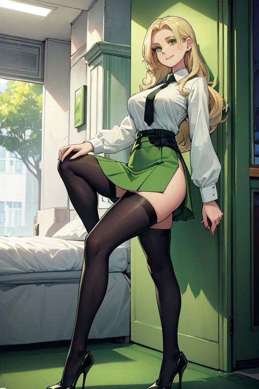 AppleJack, Applejack from my little pony, big breasts, Lush breasts, elastic breasts, exuberant hair, straight hair, red elastic band on the hair, toned body, brawn, nice lingerie, perfect face, green eyes, Stretch meat, Raised sexy, black_stockings, suspender_stockings, thighhighs, black bra(((wearing cool maid outfit))), smile, looking_at_observer, smiling, corset, bare breasts, boobs, nipples, pussy