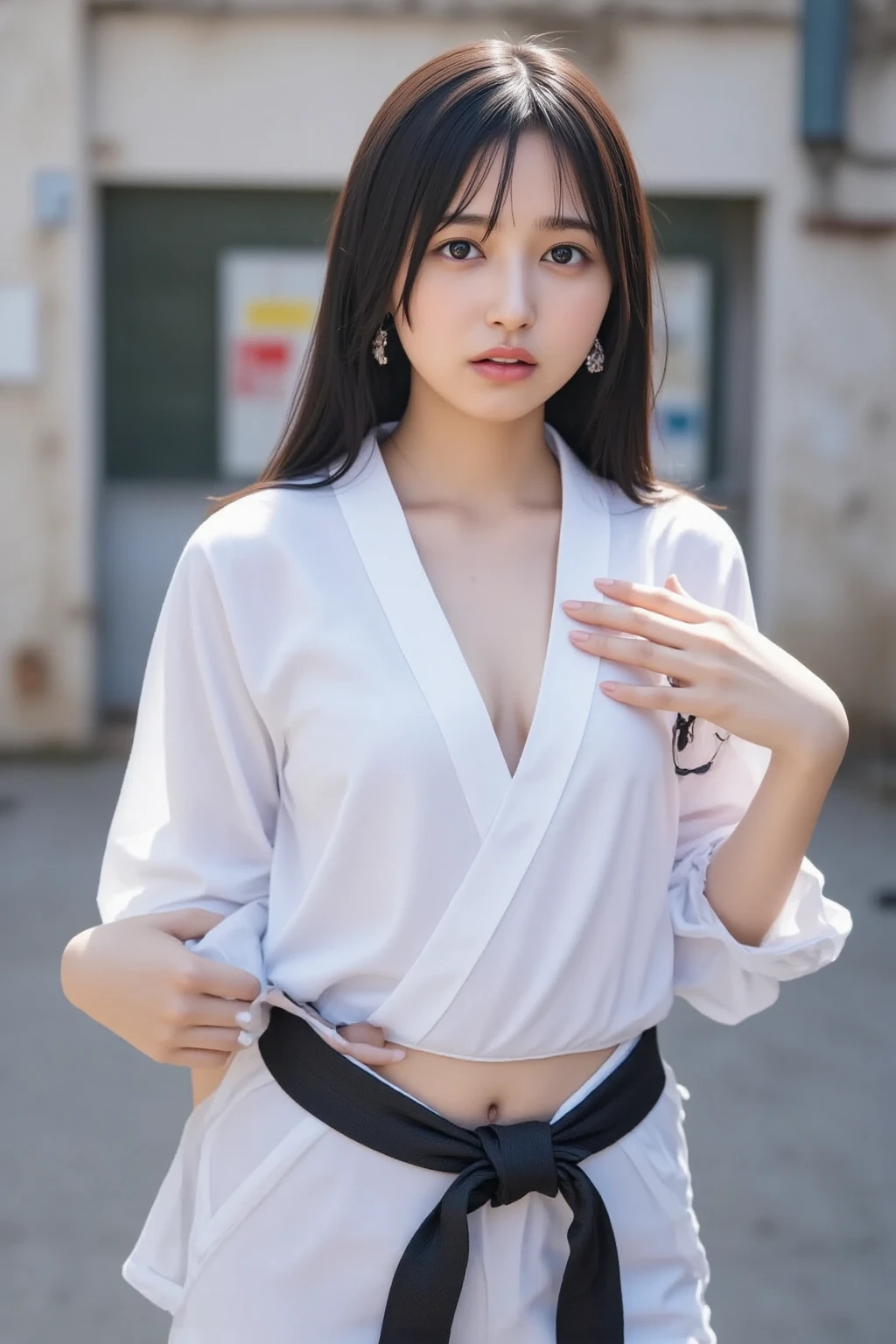 ((highest quality、8K、masterpiece:1.3)),cute korean girl,((Only the upper body is pink and tight yukata:1.2)),(((Tight white boxer briefs on the lower body:1.3))),((The shape of the crotch is protruding:1.1)),((big breasts:1.2)),((A little visible cleavage:1.1)),((their clothes are wet from the rain:1.2)),((((whole body:1.4)))),(The lower body is beautiful:1.1),((Standing with your legs wide spread:1.3)),(((beautiful waist:1.3))),(Low - Angle:1.2),Highly detailed face and skin texture,Detailed, crisp, large eyes,double eyelids and droopy eyes,Long glossy black hair let down,very detailed and beautiful fingers,sad smile,(((neonが輝く都会のnight景がheavy rain:1.2))),heavy rain,thunderstorm,night,night景,neon