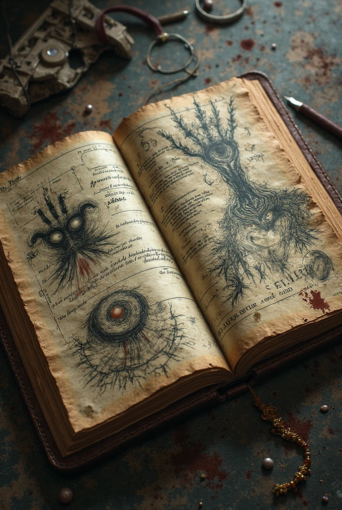 old book page with a drawing, bibilographic reference, black latex ooze, multiple stages of lifespan, inflitration unit, entrancing host, budding from the host, <lora:Xenomorph_book_sdxl:1.00>