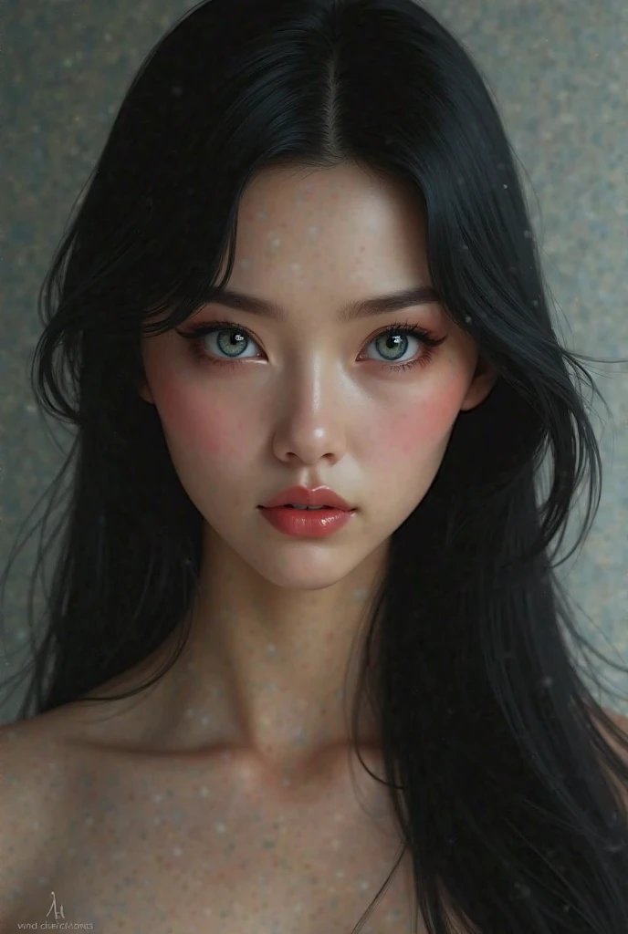 Gender: Female
Hair length: Mid back length
Hair color: Black
Skin color: light skin
Eye type: Soft doe eyes
Eye color: Blue
Lips: soft plump heart shaped lips
Nose: Straight nose
Beauty Mark: Small Mole on the left side near the eye and lower side of chin close to the bottom lip
Chest Bust size: 34D