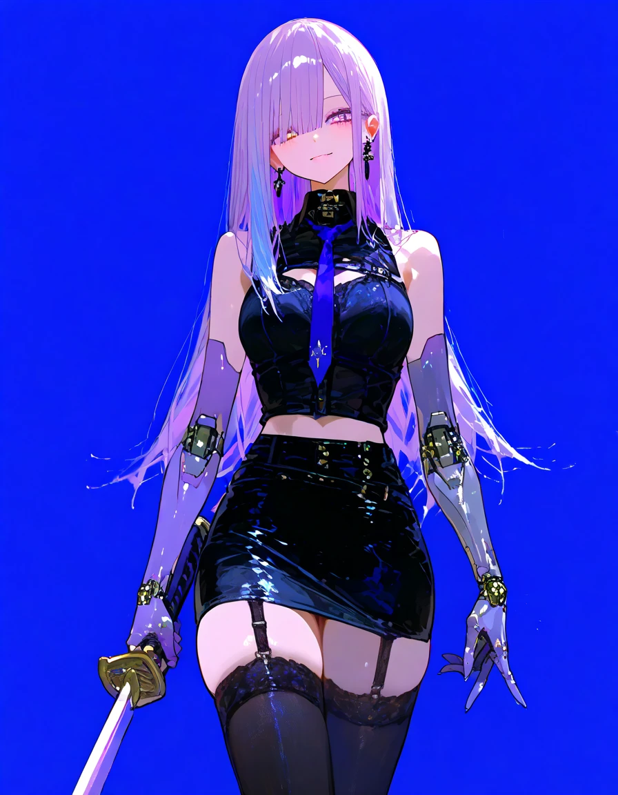1 girl, 16 yo, Arrange pose,Top quality work,Show Legs,((long two colored silver-purple hair)),(purple eyes), Rose cheeks, Pretty Face, A perfectly proportioned face, wearing simple jeans black corset and black skirt,(bare hands), full-body view, amazing, small round chest、Beautiful eye details、Beautiful eyelashes、beautiful double eyelid, with blush cheeks,