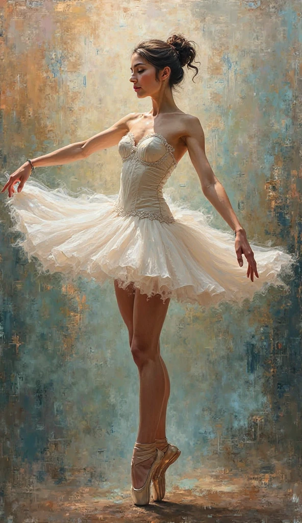 ballet figure full body portrait.best composition(best quality,4K,8k,high resolution,masterpiece:1.2),Simple black and white background.super detailed.Black and white oil painting style of woman in ballet shoes and ballet pose, Wearing dance clothes. sexy painting, beautiful elegant face.Mysterious and elegant..Showing the fair and beautiful nape of the neck.、Ink painting style of woman in white Pengsha skirt, watercolor painting、Splash technology recreates the mud atmosphere in wet environments、Unique、Abstract representation、Contains surreal elements.high resolution细节、Ink splash effect、Ink color.There is composition