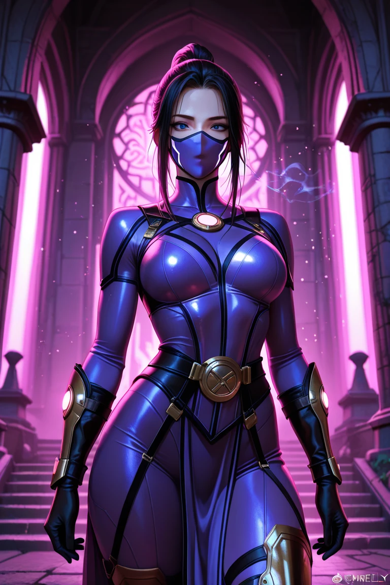 (1girl, solo, masterpiece, 4k, best quality:1.2, (cowboy shot), best quality:1.2, NICE HANDS, COLORFUL, (perfect hands, perfect anatomy)),
raikou, (parted bangs:1.5), (purple eyes:1.1), purple hair, long hair, hime cut, LONG HAIR, PURPLE HAIR,
arm guards, armor, black gloves, bodysuit, fingerless gloves, gloves, japanese armor, kote, loincloth, (purple bodysuit:1.5), ribbed sleeves, tabard, toned,
((medium breasts, big hips, looking at the viewer, LATEX)), ((arms up, hands behind head)),
((simple background, white background)), <lora:GoodHands-vanilla:1>