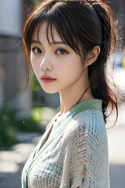 <lora:bralessSD15_v1_00094:1>, braless, nsfw,cinematic lighting, ((best quality)),((single_human_girl)),((((upper_body)))),((extremely_detailed_eyes_and_face)), one girl, a young girl, upper body, rose, black hair, blue eyes,curly hair,greyscale,no shadow, simple background, bright skin,Cherry blossoms, A beautiful young woman with Korean-style facial features resembling a popular actress.