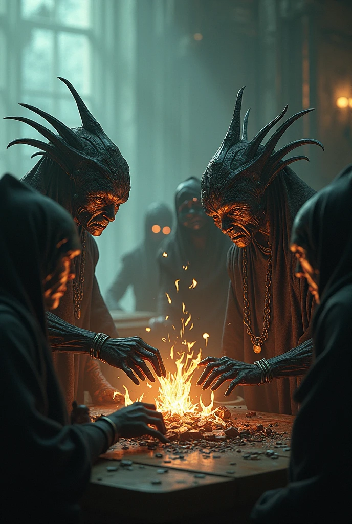 naked warriors in a burning city