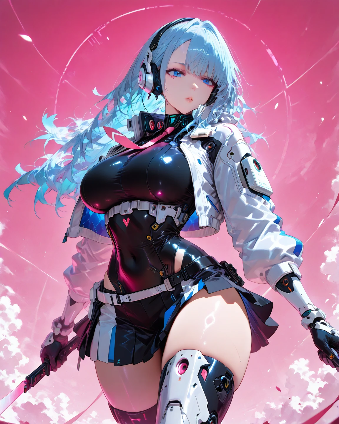 An anime character wearing white and blue clothes and accompanied by a black cat, Azur Lane Style, Live2D Virtual Youtuber Model, from Arknights, From the Azur Lane video game, Azur Lane Characters, Girls Frontline Style, From Girls Frontline, White Cyan, Moon themed costume, White cat lady, Arknights, Ayaka Genshin Impact, Girls Frontline Universe, whole body, 1 person, Cat ears headband