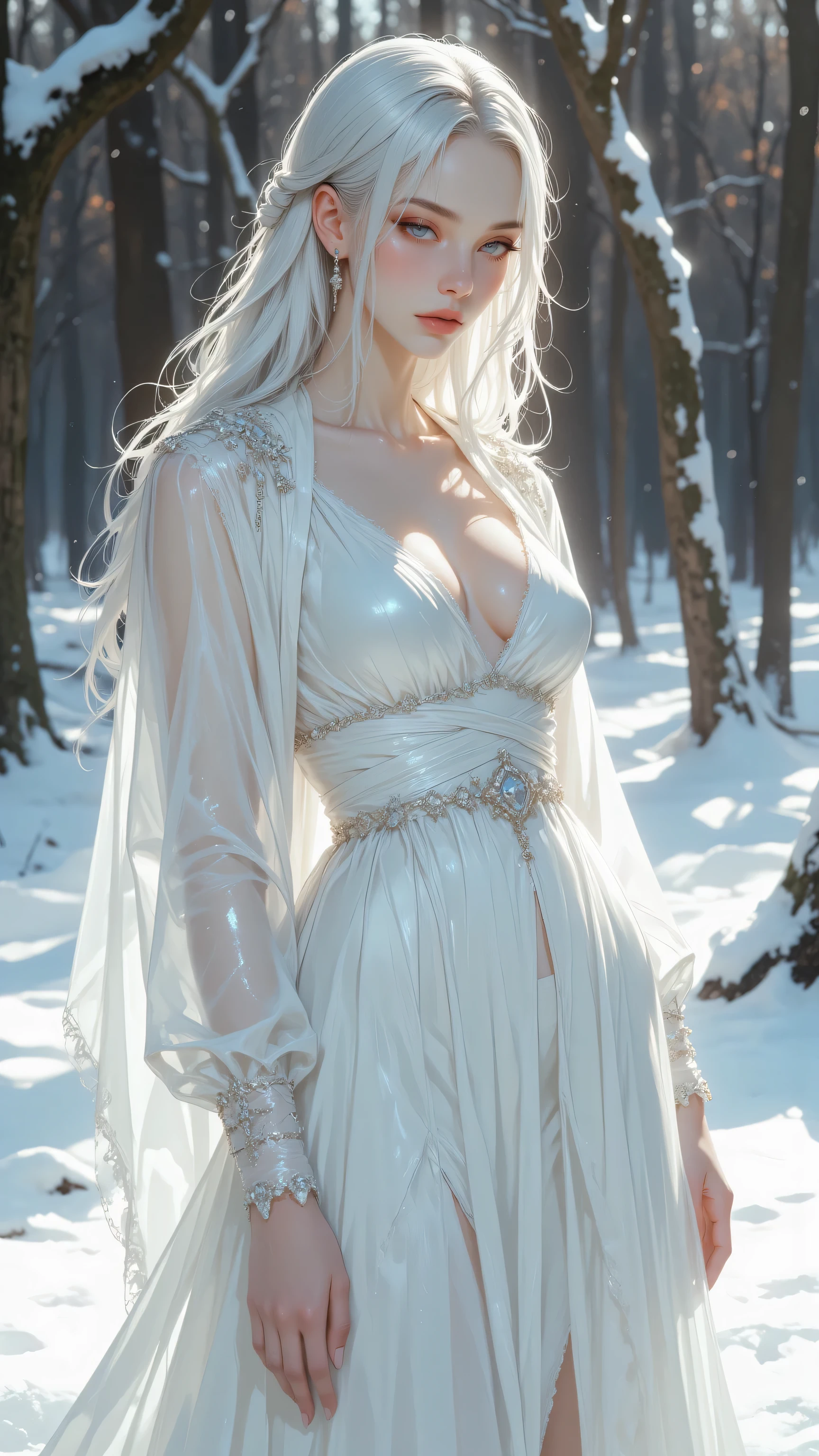 I want to be a powerful person in the shadows!,alpha,Beautiful white blonde hair,A beautiful Blue eyes,Elven ears,Beautiful white skin,Gothic dresses,Photorealsitic,An ultra-high picture quality,hightquality,masterpiece,Digital SLR,Detailed details,Intricate details,Based on anatomical grounds,Depicted in detail,Detailed face,realistic skin textures,Vivid details,perfect anatomia,perfect anatomia,Anatomically correct hand,Anatomically correct fingers,Super Detail,Complex 3D Rendering,Colossal tits,sexy pose,Beautiful back view,sexy hips,White gold sequin dress studded with silver,white gold blue rose hat,white fur coat,Gift Ribbon,Put it in a nice photo frame and display it,emerald blue nails,Beautiful Morning Sun,clear cold sky,Sunny blue sky,beautiful christmas scenery,mysterious snow scene,It's snowing,beautiful ilumination,Christmas tree,Picturesque beauty,Photograph the whole body,9 head body,Pink lip,Luxurious necklace,emphasize the beautiful whole body,Beautiful nails,Black bondage,Beautiful burning rose,High-leg T-back,