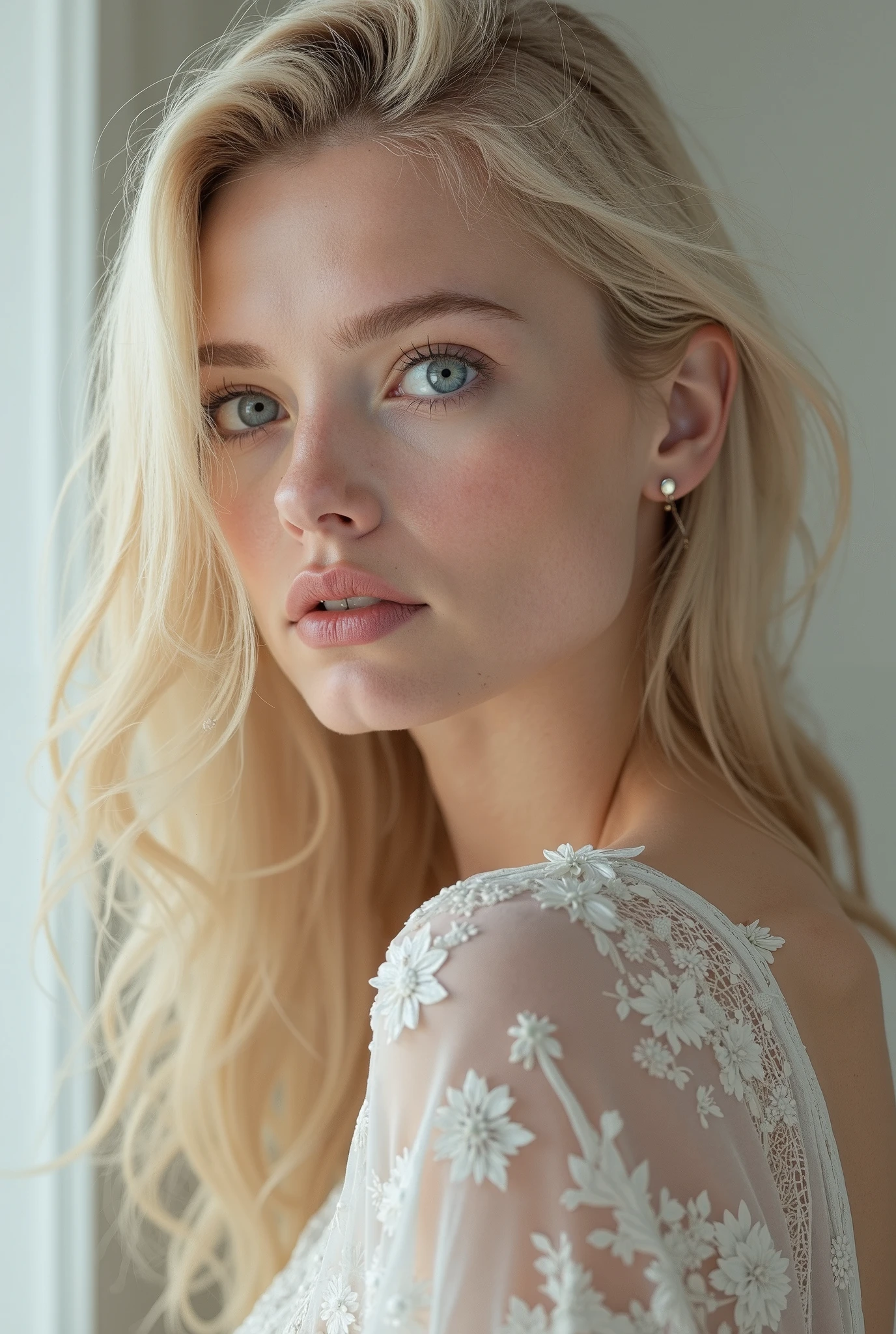 Nikon Z 85mm, Beautiful, Petite 18-year-old supermodel, a blond, Bright blue eyes, Fit, skinny,((High detailed skin, Skin Details)), Sharp Focus,, 8K UHD, Digital SLR, High quality, russian face, naked ,open legs ,beautiful body, medium breast