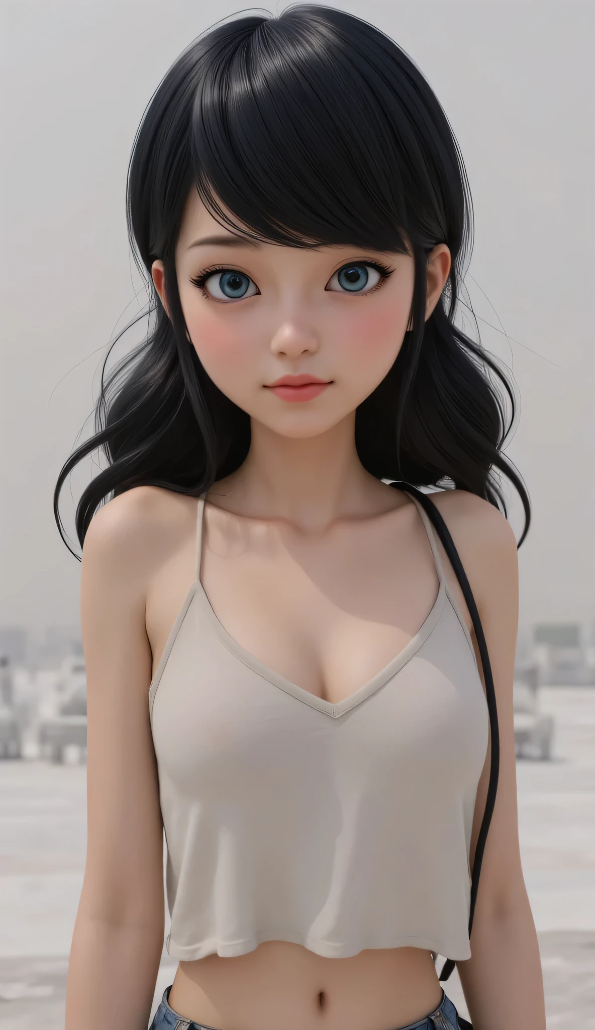 1girl, Solo, High Resolution, Masterpiece, Accurate, Anatomically Correct, Best Quality, High Details, High Quality, black hair, blue eyes, tween, realistic