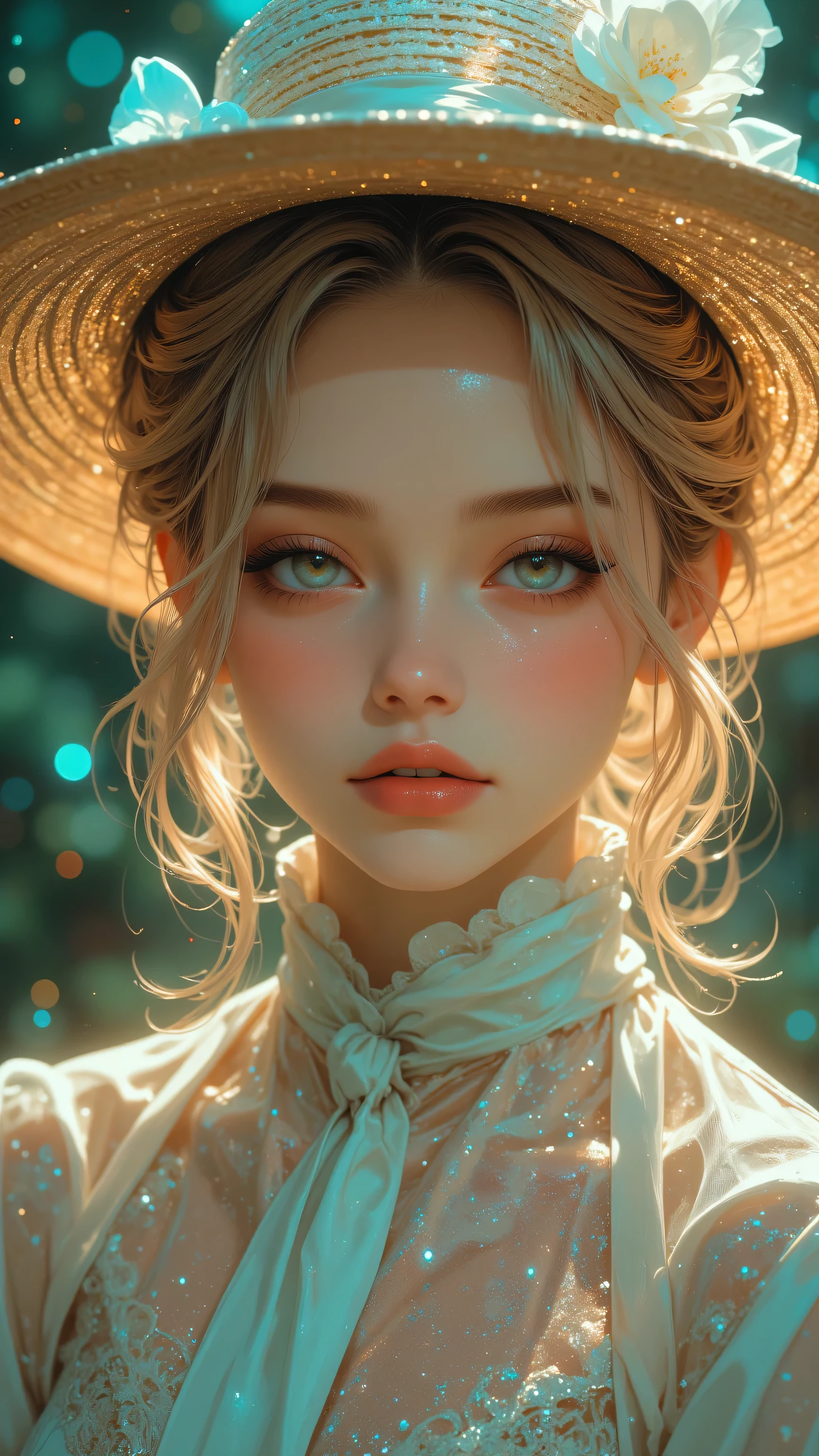 A close up of a woman wearing a hat and a dress - SeaArt AI
