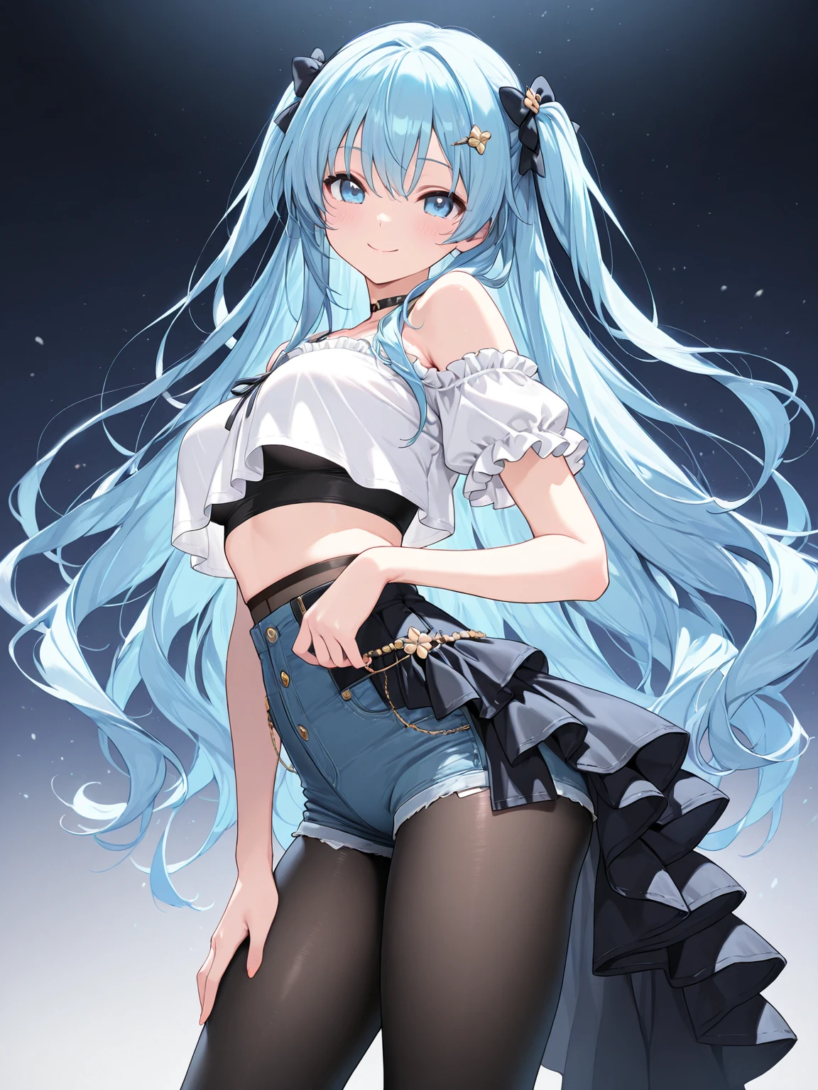 8K high quality,1 pretty girl,Short sleeve,Denim skirt