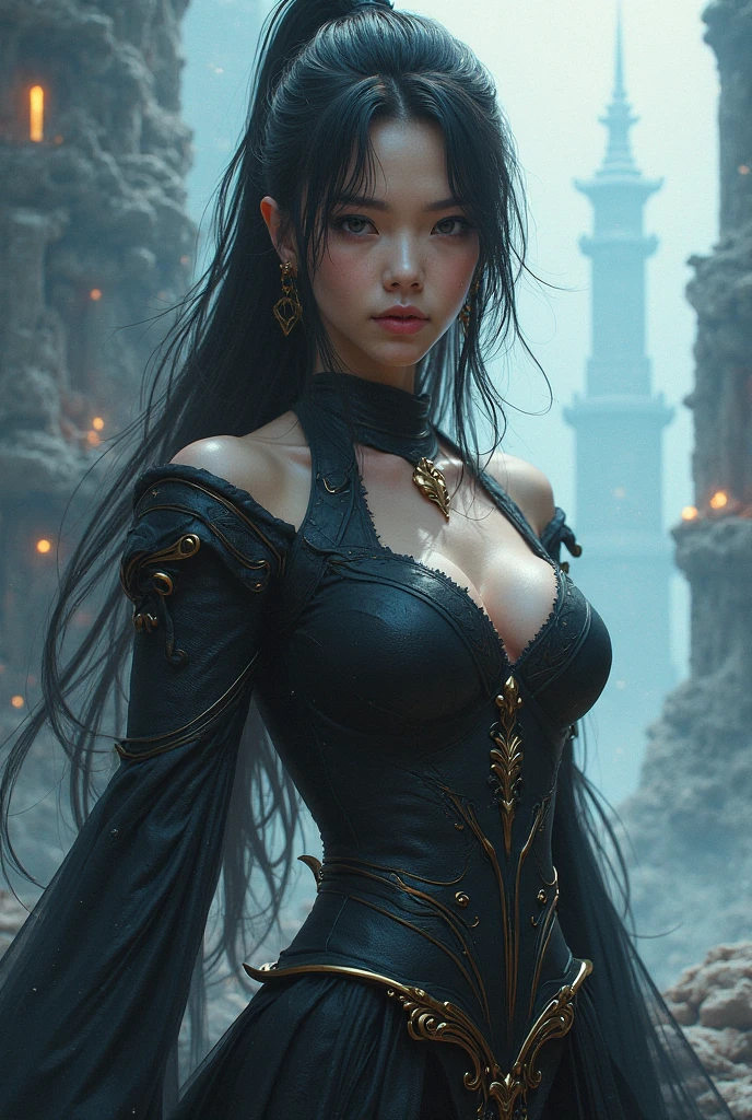 (highest quality)),(ultra high resolution),(Super detailed),(detailed description),((best CG)),(best work of art),super precision art,great drawing art,(Art with precise details:1.5), (1 woman:1.5),beautiful and well-shaped face:1.5,expression of agony:1.5,A detailed and detailed hero suit:1.4,Fighting hard:1.5, Graveyard with a gloomy atmosphere:1.6,Muddy ground:1.4,surrounded by the dead:1.3,the sun blocked by clouds:1.4,