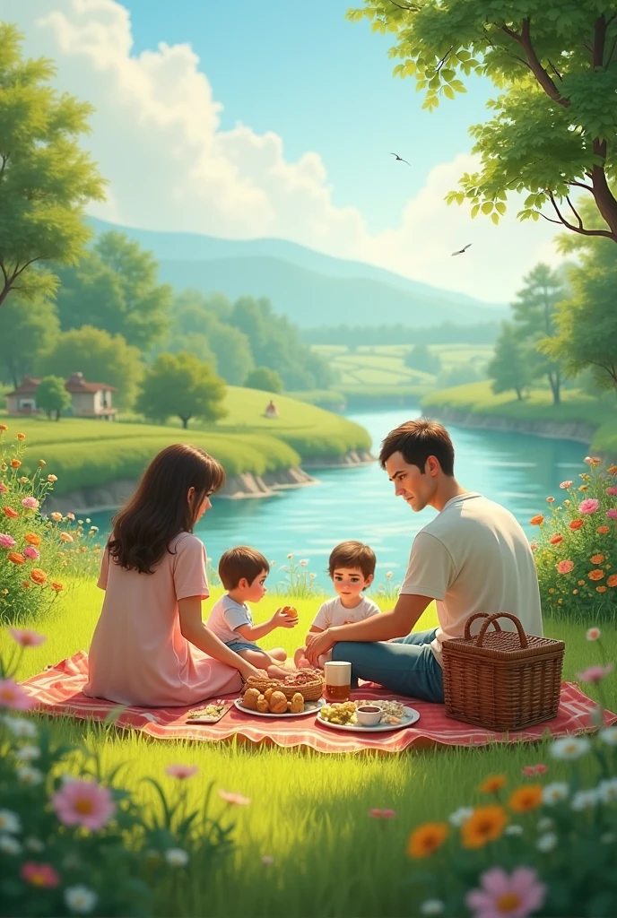create image Spiderman and Spiderman ??? picnic on the park, realism, photorealistic, detailed visuals