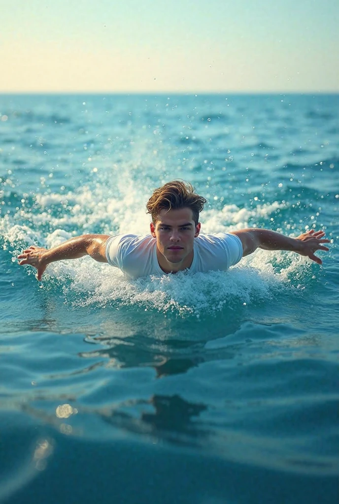 young cute skinny white handsome mermaid saved a cute captain