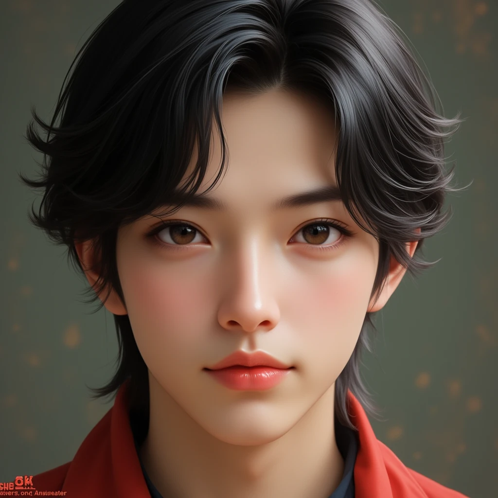 masterpiece, The best work of art
quality, 8k, of the highest quality, best graphic,    beautiful brown eyes  ,Perfect lip  , beautiful background ,  Medium-length black hair   , beau jeune homme Chinois , Thai and Mexican . 