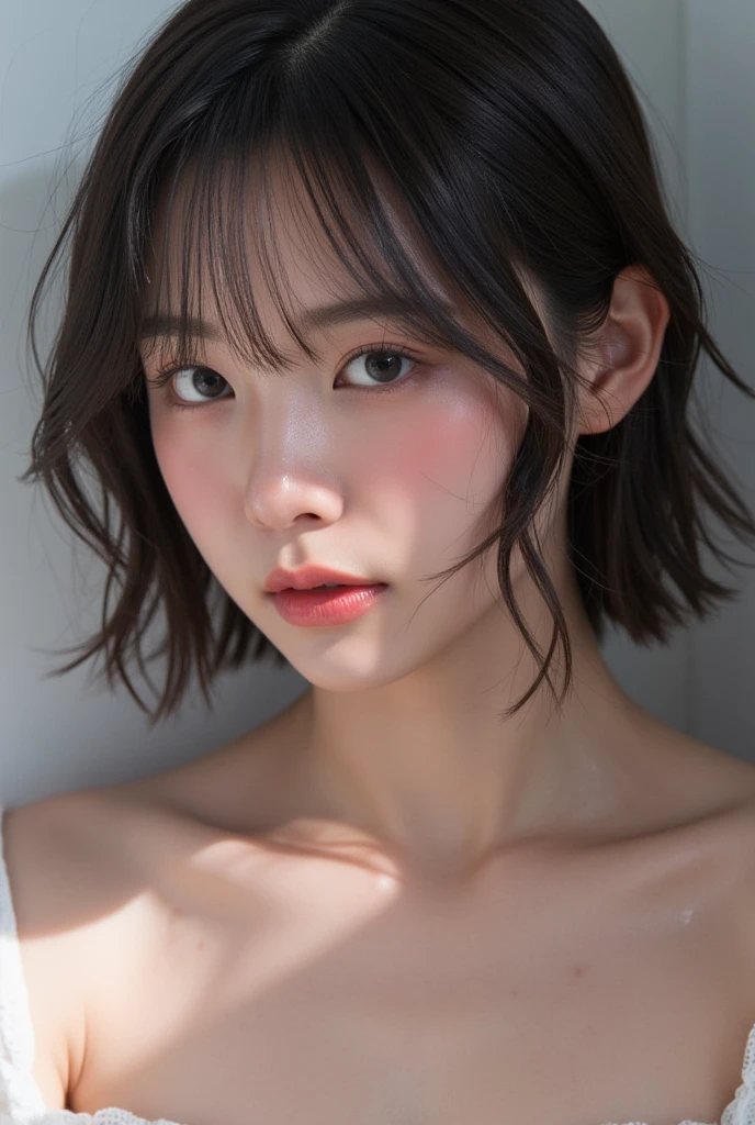 (2 Japanese girl,), (Small breasts:1.5,),(solo,Textured skin, Detailed skin,Detailed face,Detailed eyes,detailed posing,Natural eyebrows,Perfect limbs,High detail, Highest quality, Super detailed, Surrealism, ,8k,RAW Photos,Photographicism,Professional Lighting,Portrait Photography,),((Black Hair, Dark Eyes,Natural Makeup,Simple earrings,Bob Hair,happiness/joy)),(((Rainy Sky,Water droplets on the window,Window shot)))