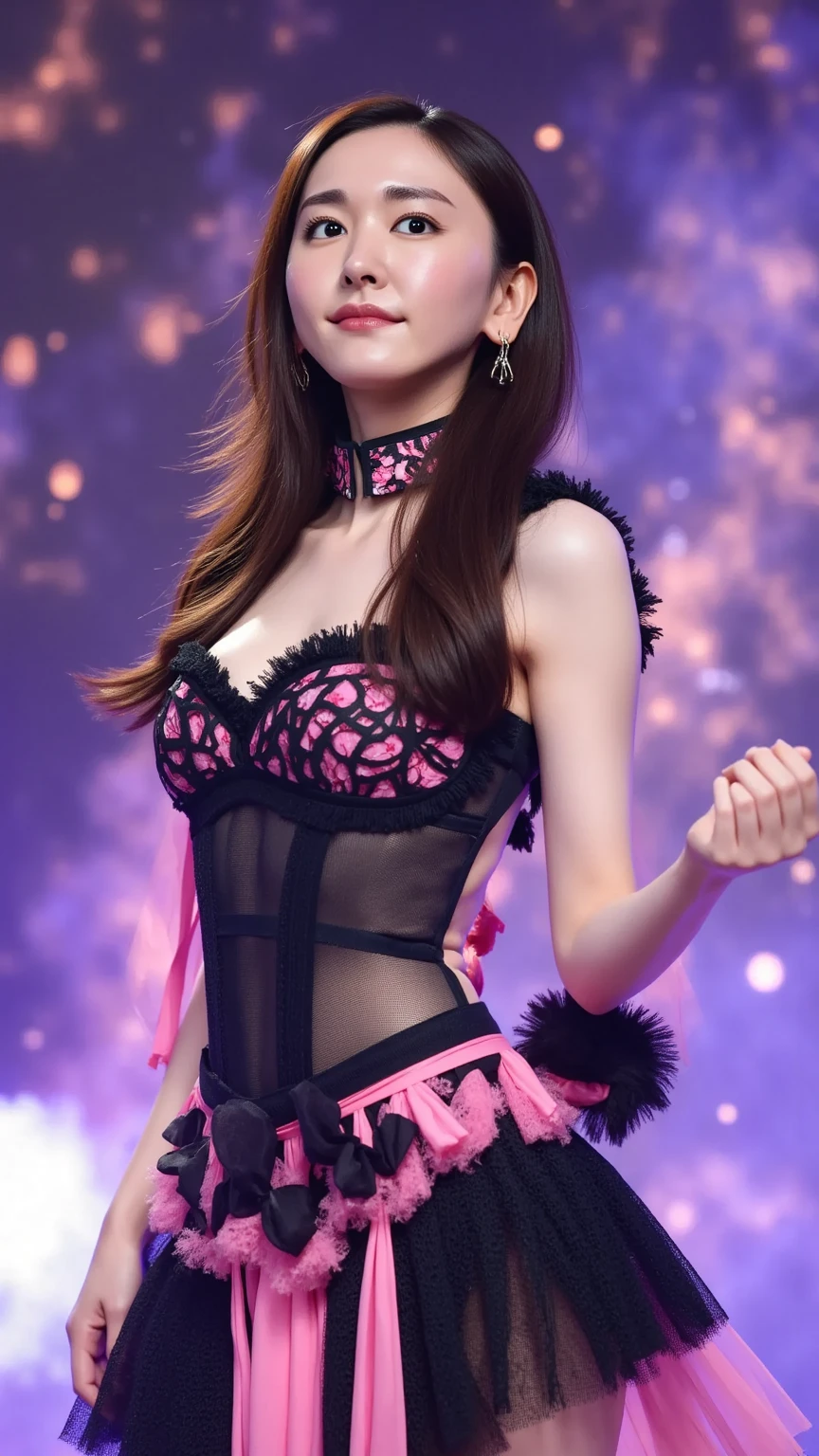 masterpiece,best quality,absurdres,highres,4k,ray tracing,perfect face,perfect eyes,intricate details,highly detailed,
1girl,moyou,looking at viewer,sexy pose,(cowboy shot:1.2),
<lora:Electronic_dance_skirt:0.55>,Electronic_dance_skirt,dress,bare shoulders,gloves,thighhighs,