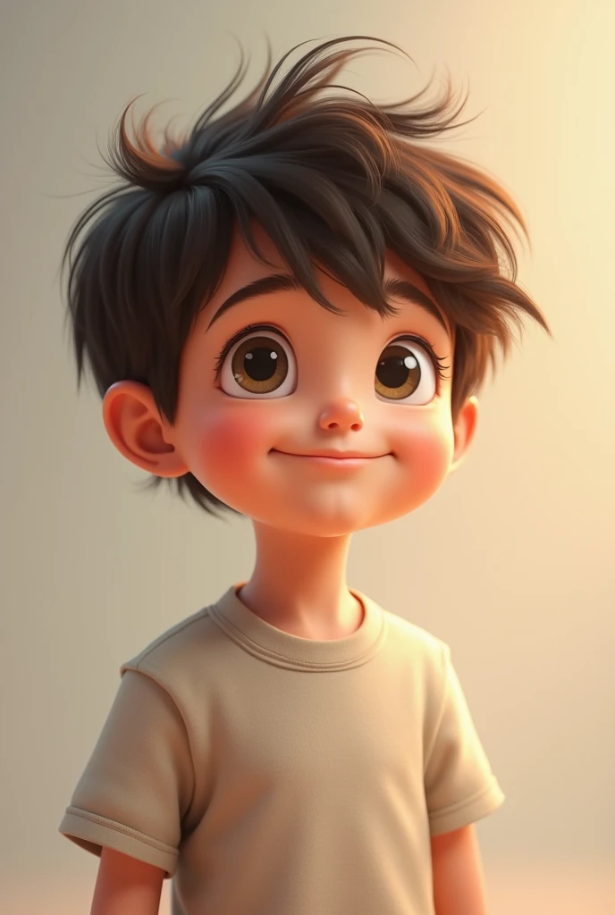 a boy approximately , brown hair, light brown eyes, happy