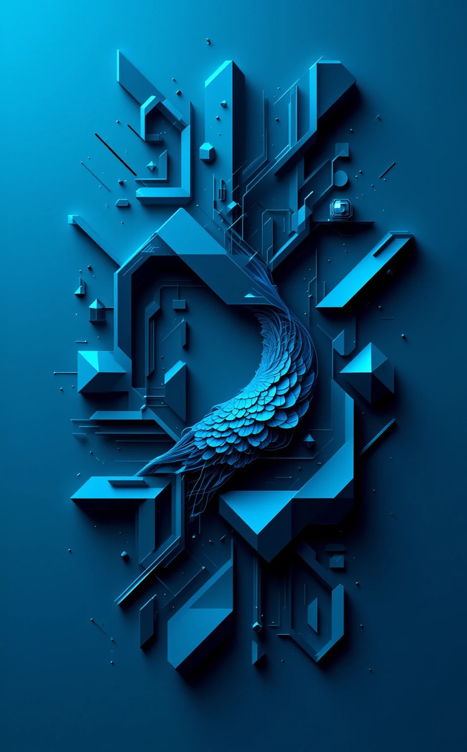 "A Parametric Minimalist interpretation of [Peacock], featuring intricate algorithmic geometries such as fractal tessellations, recursive subdivisions, and parametric equation-derived forms. Render the composition with [Neon Cyan] and [Obsidian Black] in sharp, gradient-free blocks and precise linear accents to evoke digital precision. Balance negative space with geometric density, using sleek metallic or matte surfaces to amplify elegance. The design should feel both futuristic and harmonious, blending mathematical complexity with minimalist restraint."

