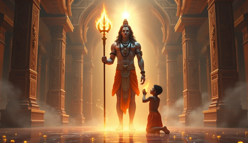 Many children worshiping Lord Shiva and Lord Shiva blessing them.