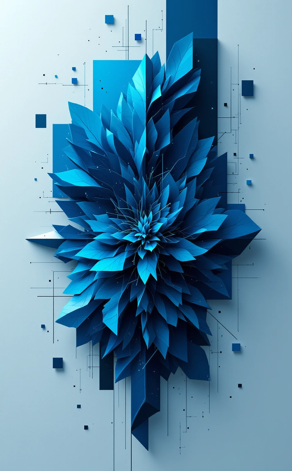 "A Parametric Minimalist interpretation of [Peacock], featuring intricate algorithmic geometries such as fractal tessellations, recursive subdivisions, and parametric equation-derived forms. Render the composition with [Neon Cyan] and [Obsidian Black] in sharp, gradient-free blocks and precise linear accents to evoke digital precision. Balance negative space with geometric density, using sleek metallic or matte surfaces to amplify elegance. The design should feel both futuristic and harmonious, blending mathematical complexity with minimalist restraint."

