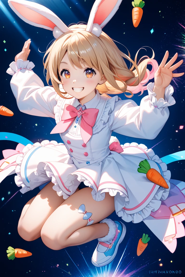 A cheerful girl playing with a bunny on a sunny spring day.A gloomy girl ignoring a bunny on a cloudy spring day