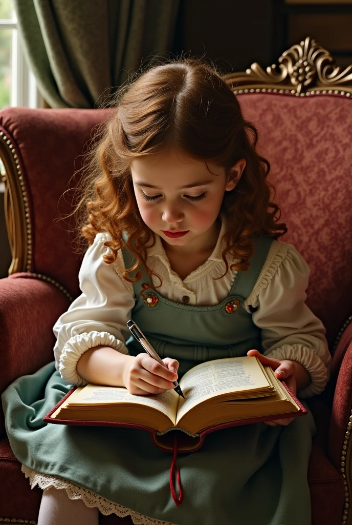 Crie-me uma menina animada de 12 anos que se levanta de seu livro