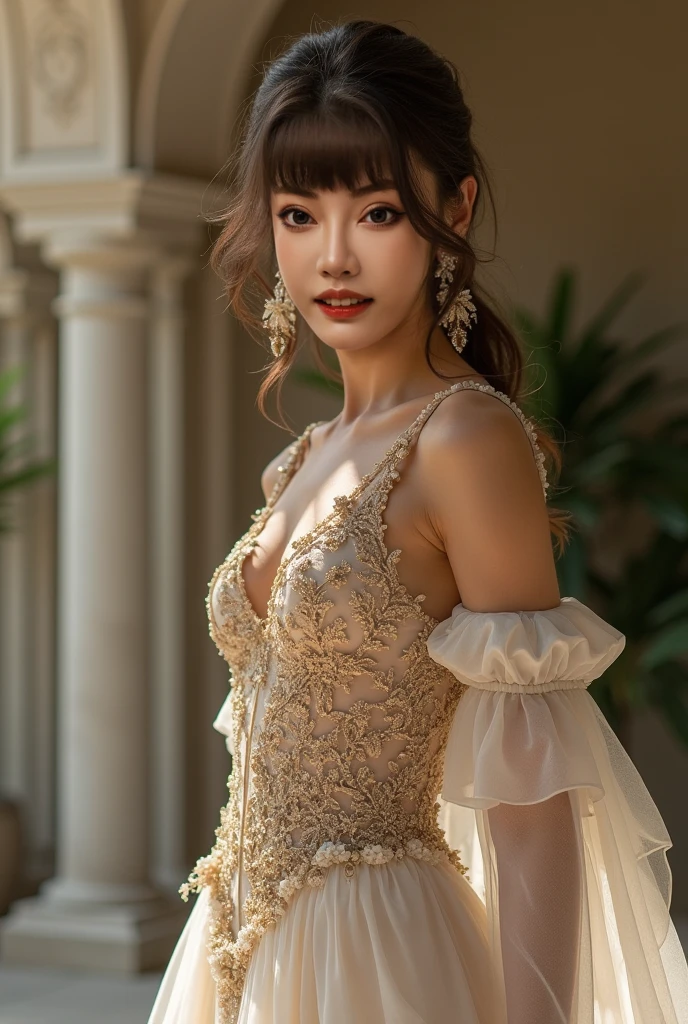 beautiful woman wearing a stunning and seductive dress