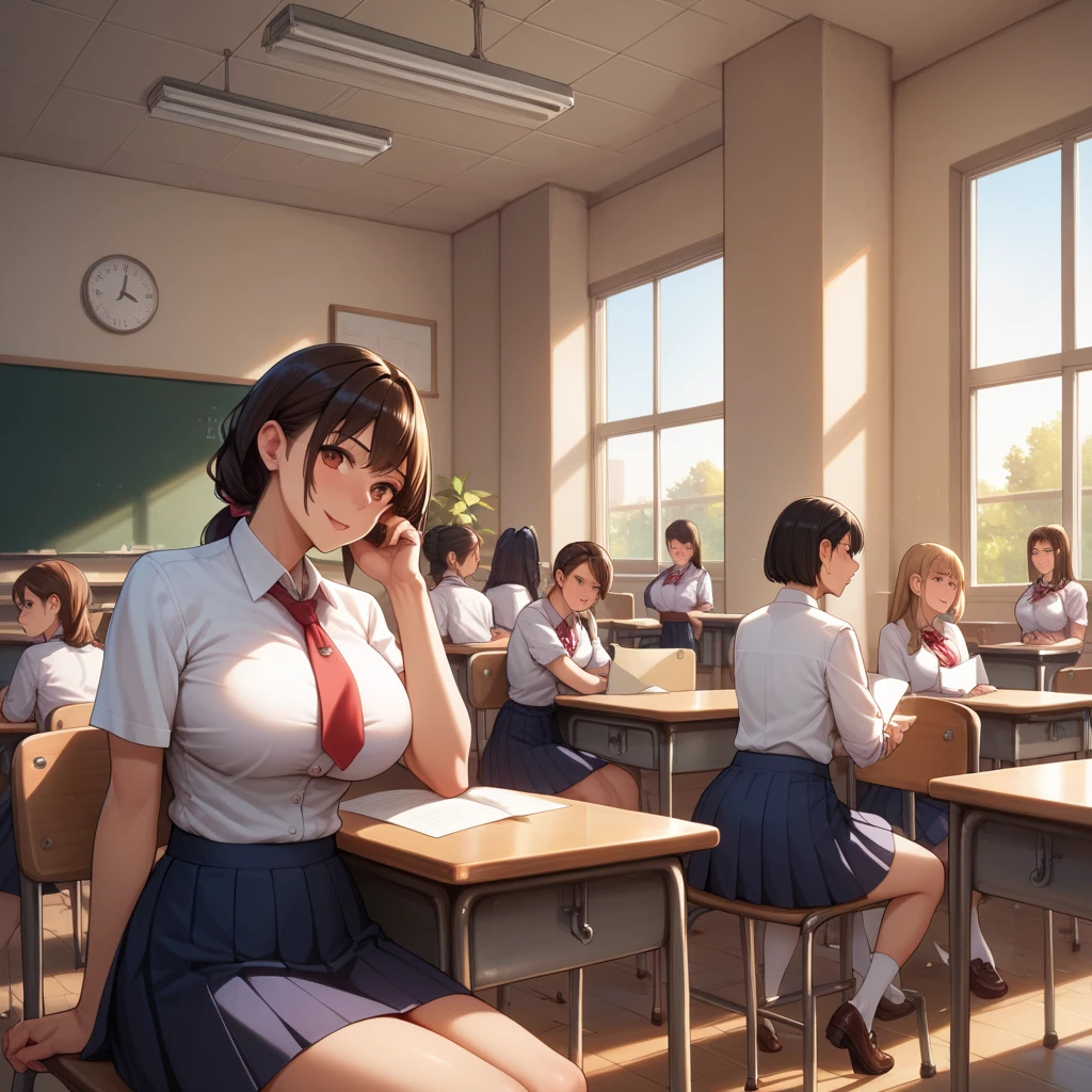 1 Japanese high school girl,Breast milk spillage in class、Bare legged,embarressed、Blush、The teacher lectures on the podium、JK sexual arousal、Masturbation,pubes、The bottom of the chair is filled with liquid
