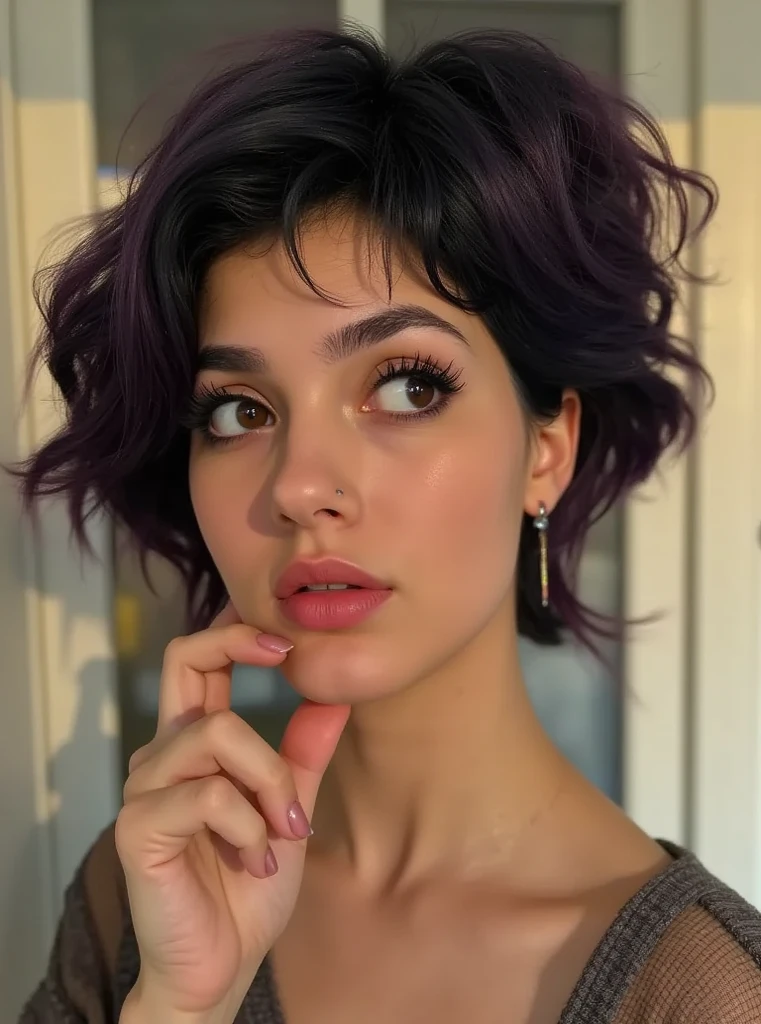 Portrait of a young woman with dark hair, Art Nouveau style, whimsical, bright colors, detailed eyes, graceful anatomically correct hands, digital art in the style of silver Age painting, smooth gradients, stylized background, sepia, aged image.