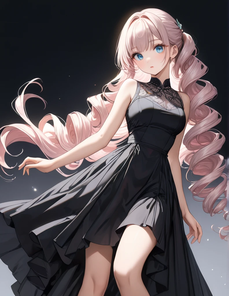 Seorang gadis perempuan sedang makan, memakai dress ,high quality,best detail anime art, aesthetic art, dark landscape
