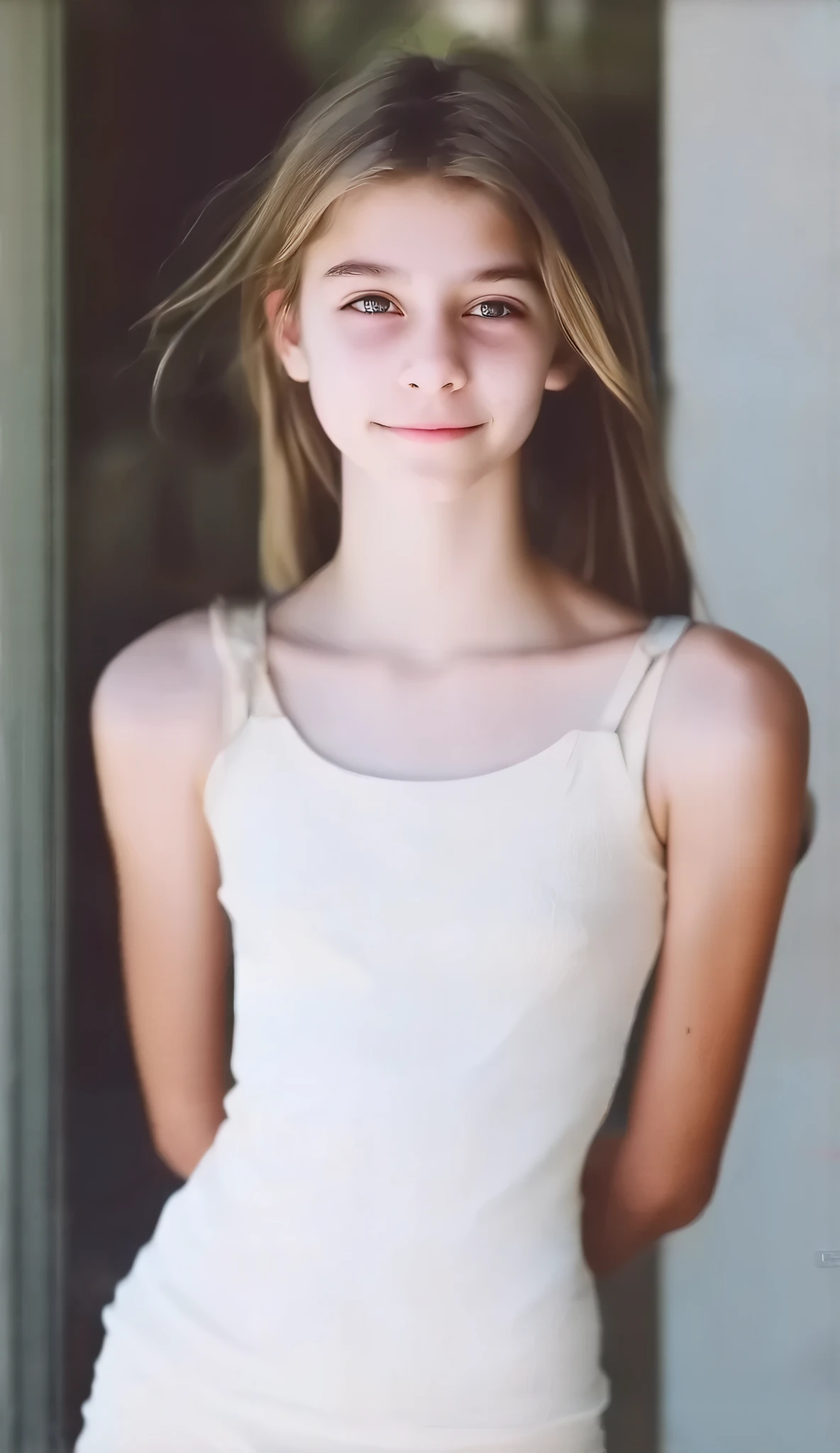 (tween Fitspiration model), skinny, thin, slim, lean, slender, nubile, posing for picture, natural lighting, armpits, perfect lips, young, youthful, cleavage, dress