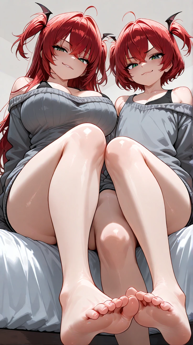 best quality, ultra-detailed masterpiece, nino nakano, one-piece swimsuit, breasts, pantyhose, blush, smile, pussy, cushion, bed room, nsfw