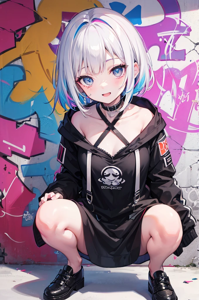 Anime girl with white hair and a white hat sitting on the floor, ecchi anime style, ecchi style, white haired girl wearing sweatshirt, [ 4k digital art ]!, beautiful high school anime girl, ecchi, (anime girl), young realistic anime girl, realistic anime art style, anime style, anime style. 8k, attractive anime girl