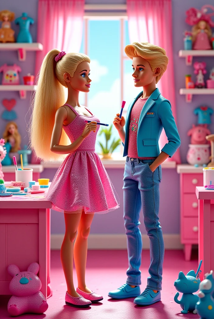 Mulher de cabelos loiros em vestido rosa sentada ao lado de um homem na cozinha rosa, betty cooper, pink iconic character, Barbie ou boneca Ken, Netflix, inspirado por Peter Alexander Hay, captura de tela de um filme, Closeup, imagem promocional do filme, film still image, Joel Fletcher, boneca ken, filme ainda, Ainda quadro de um filme, filme ainda do filme