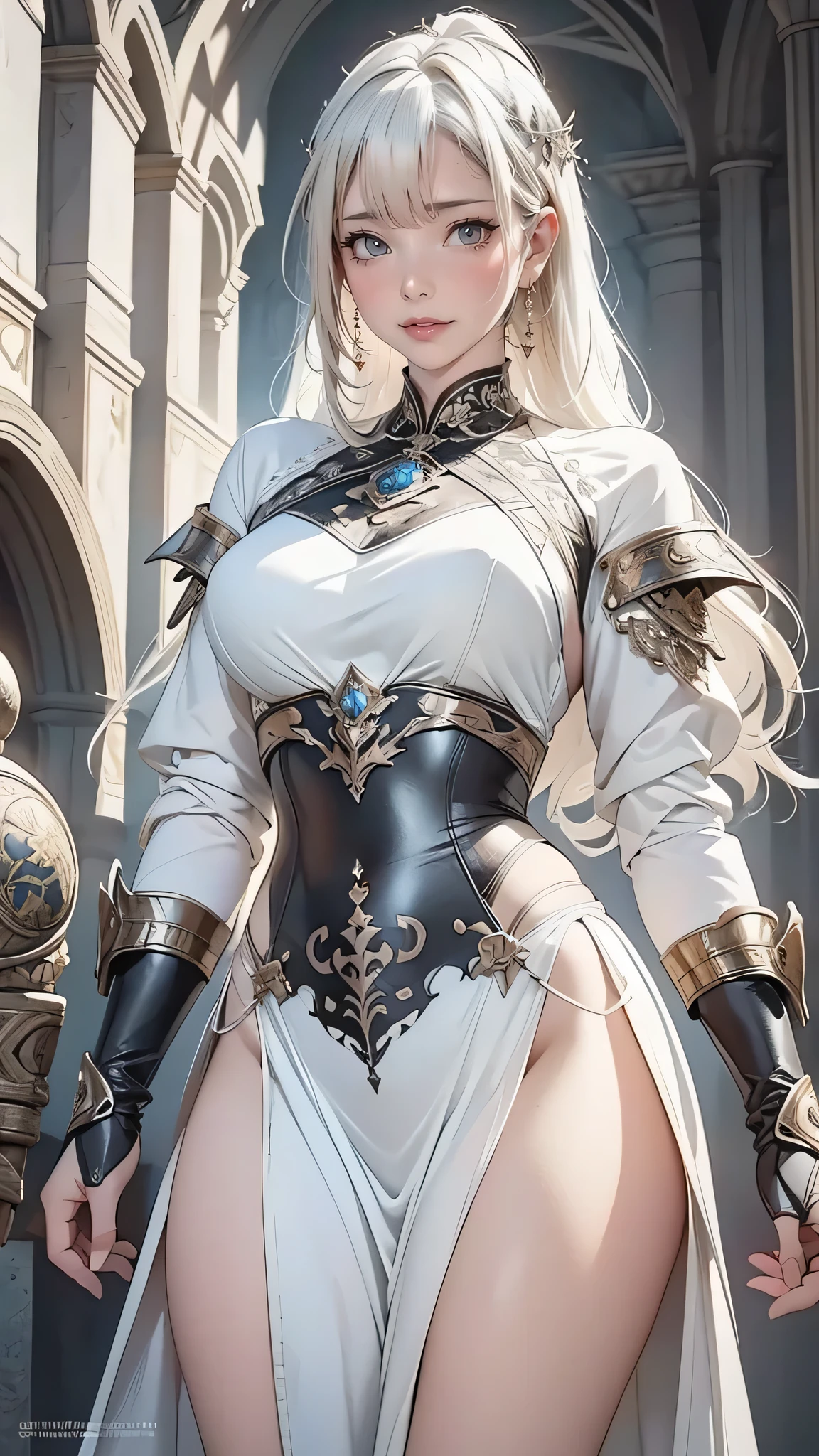 breathtaking A Very detailed Digital Painting of a powerful knight in armor holding a large, shield decorated with heroic poses , Very detailed White Armor with a complex pattern, whole body knight, standing in a dramatic pose ,Fight with a dragon with a sword、 large enough to hold with one hand , round shield with a glowing emblem in the center , beautiful swirl patterns and runes engraved on the shield ., Shiny Metal, Movie Lighting, Illustration:Art Jam、 Greg Rutkowski 、 Alphonse Mucha , Digital Painting . 5 black shorthairs of female knights with 8K resolution, popular in , professional, Very detailed, Detailed Matte Paint, Dark Color, amazing, complicated details, splash screen, Complementary Color, fantasy concept art, The hottest 8K resolution female knight white hair on Artstation Unreal Engine Fight with a monster white armor A few warriors on their backs blue eyes fight whole body flashy eyeshadow Horses behind Cleopatra hair White Armor whole body