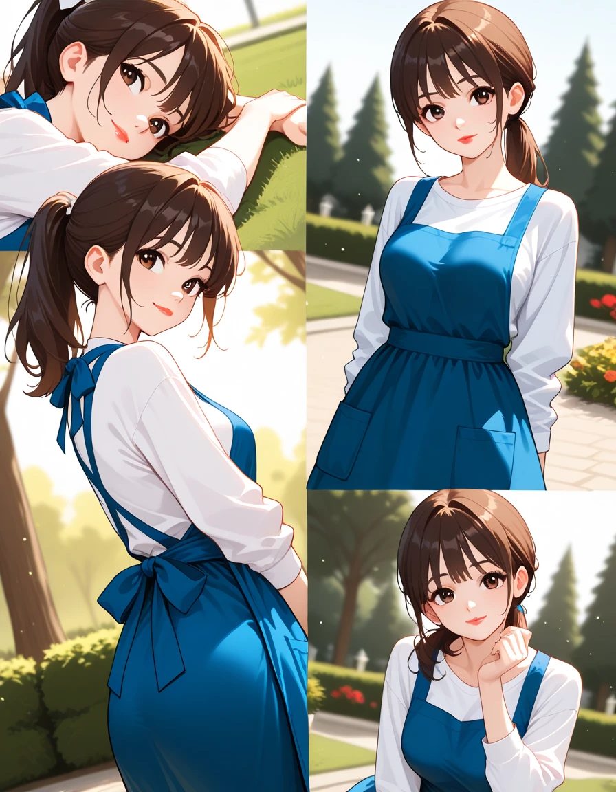 illustration, official art, multiple views, 1girl,skirt,
view from above, close-up, upper body, leaning forward, (seductive smile:0.7), light brown hair, single hair bun,
view from below, close-up, ass focus, upskirt,