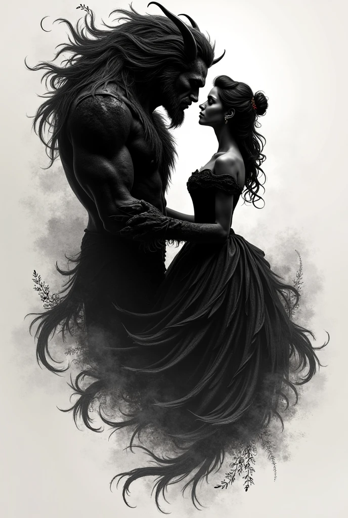 monochrome manga art style of the lustful belle and the beast