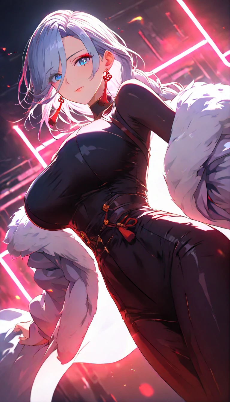 Adult woman, short pink hair, Fox ears, Fox tails, colorful eyes, tight dress, ssmile, Masterpiece, hiquality
