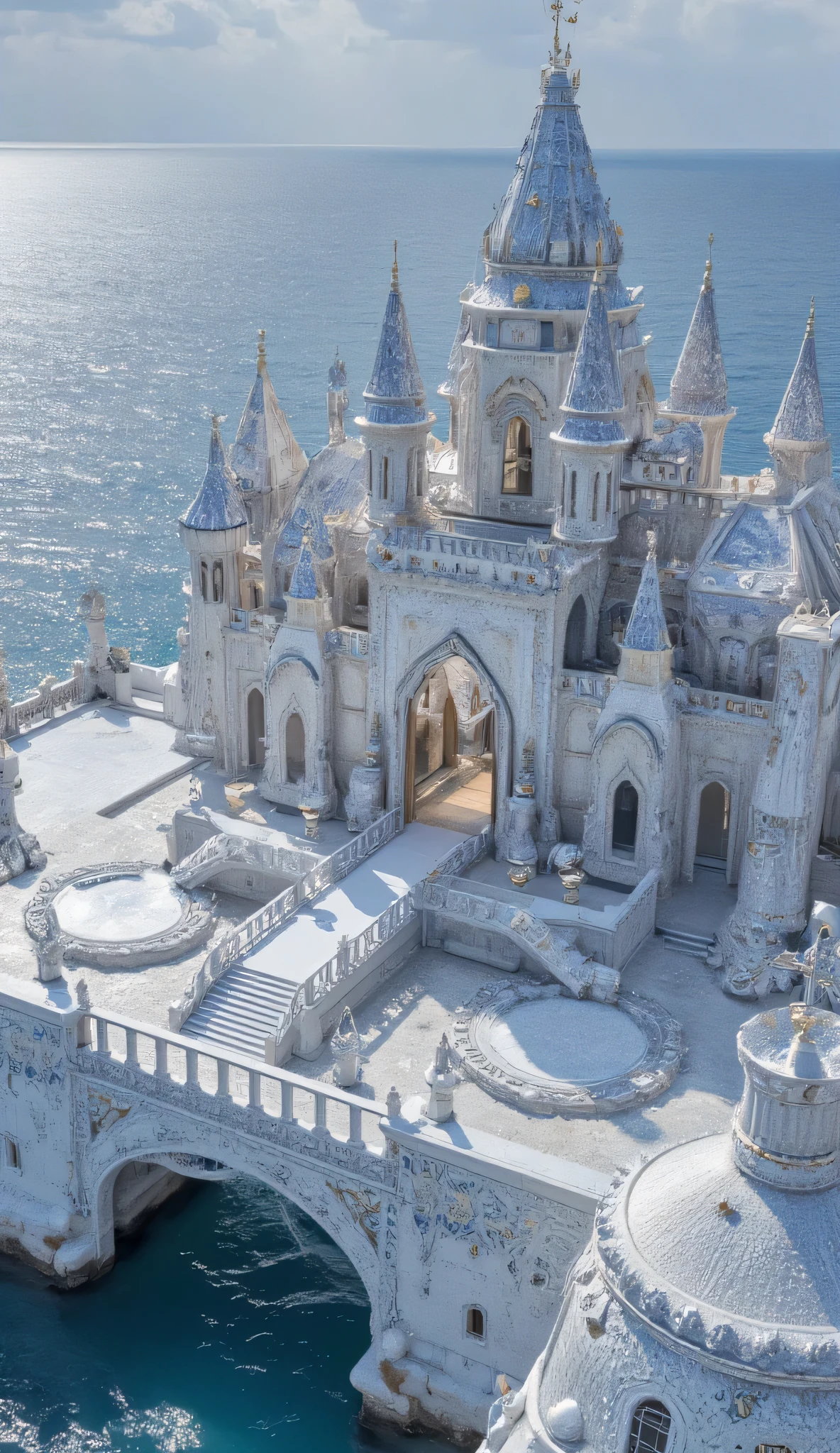 A royal palace is a. reception place made of diamonds on an island near the sea
