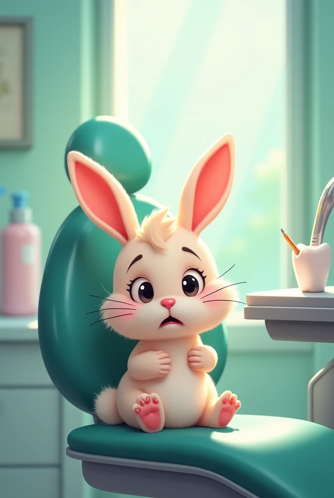 Syringe in the arm of a sick yellow rabbit and cried