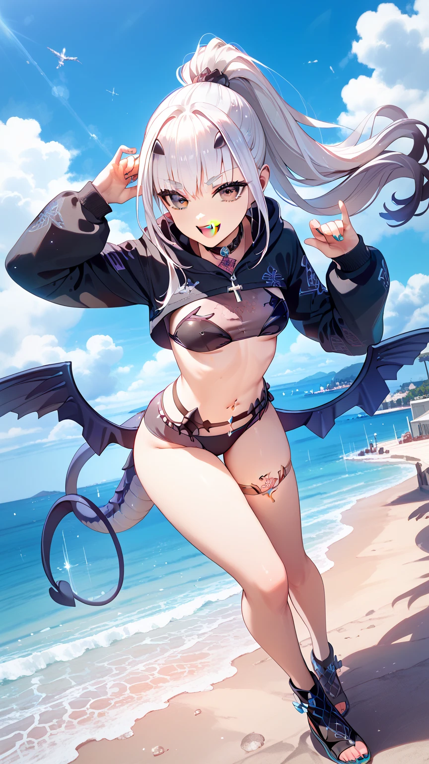 masterpiece, medieval desert horizon Upper body girl, ((((nude)))), nsfw, spread legs hands behind head clear (((Remilia))) bob hair, Ahoge looking at the viewer, adventurer ((from front)), open mouth, (((scared))), standing, spread legs, greaves, ((((brown skin)))), front, (glaring), ((contemptuous)), ((disdain)), spread legs, arms up behind, (big breasts), (abs), Sweat