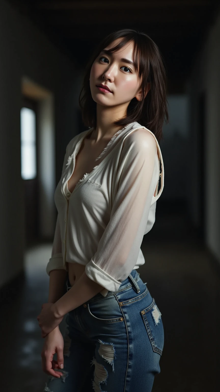 (((Low angle shooting、Looking into the camera:1.22,Leaning forward、Open shirt、No underwear)))、(((8k、highest quality、masterpiece、超A high resolution)))、(Realistic:1.4)、RAW Photos、(Real skin texture:1.3)、(Film Grain:1.3)、((Are standing、Skirt flutters in strong winds、Under the skirt、Do not bend your legs、Don'don't bend your knees、Spread your thighs、Beachside、))、One Girl、Beautiful and detailed eyes and face、masterpiece、highest quality、close、thin、Japanese Uniform、dynamic、barefoot、Mr.々A pose、