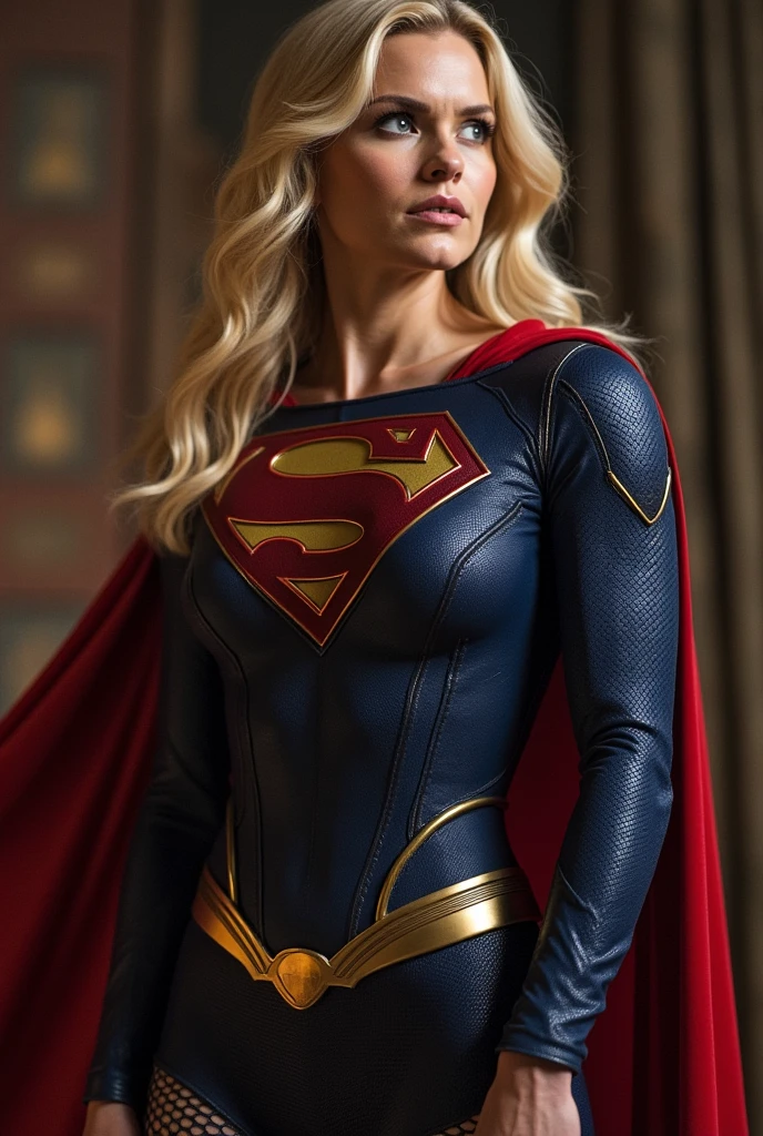 highest quality, masterpiece, 1girl, supergirl laying on her back, futanari, scars on body, wounds on body, injured face and body, ((Tearing of clothes)), supergirl bodysuit, screaming in pain, stabbed to death, chest stabbed, wounds on body, wounds on face, wounds on chest, blue suit, Superman logo on chest, ((bruises on body)), dark lab desk, pool of blood