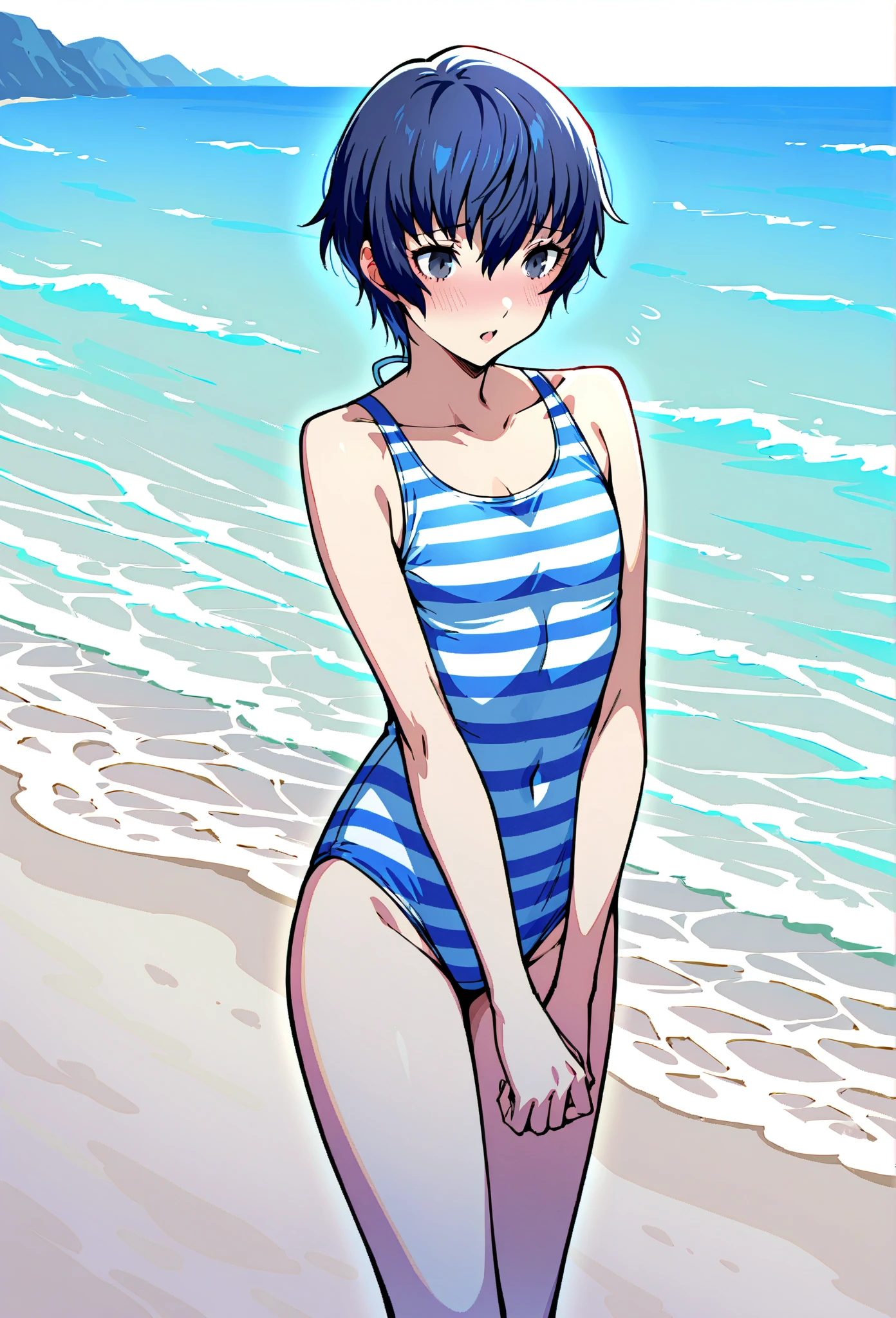 Blue Hair,Swimwear,cute,Shortcuts,Asian Girl
