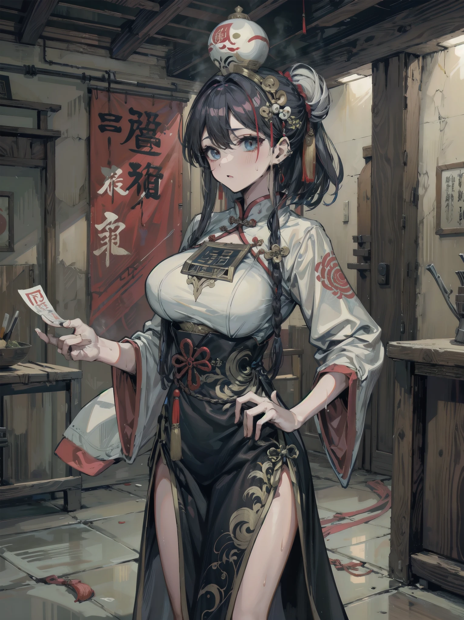 (masterpiece, best quality: 1.2), traditional Chinese ink painting, A cute 20 year old sexy women with big saggy breasts and lace skirt, sexy white lace , Oversized dress :1.5, Couch, Ultra-detailed face, Detailed eyes, Double eyelid, sfw:1.5 , evil smile:1.4 ,emphasizing slender abs :1.3, (upskirt:1.5) , (underboobs:1.2) , (Playing Erhu:1.5)