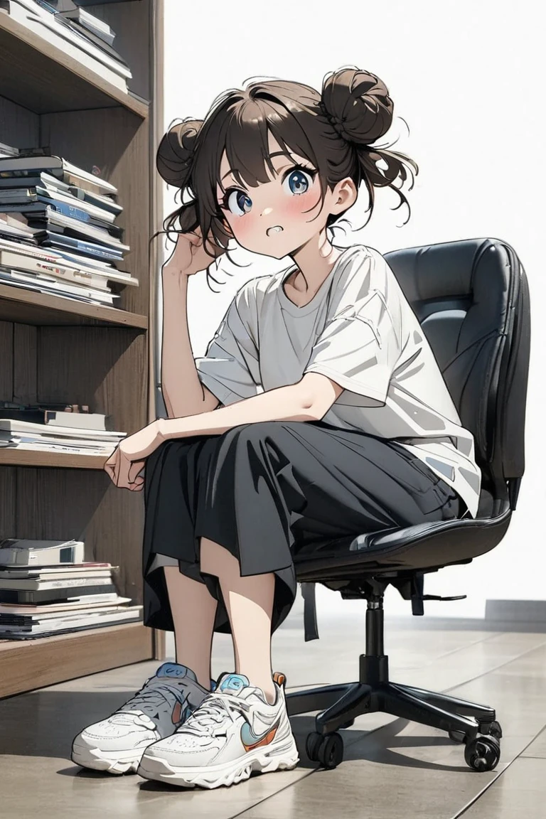 pantyhose, A relaxed scene at home with a female office worker (OL) enjoying her leisure time. She is comfortably seated on a Yogibo bean bag, reading a book, and listening to an analog record. Capture the tranquility of her home environment, emphasizing the details of the Yogibo, the book, and the record player. Convey a sense of relaxation and personal enjoyment during this quiet moment. Generate a high-quality image that encapsulates the essence of a woman finding solace and leisure at home, surrounded by elements of comfort, literature, and analog entertainment.