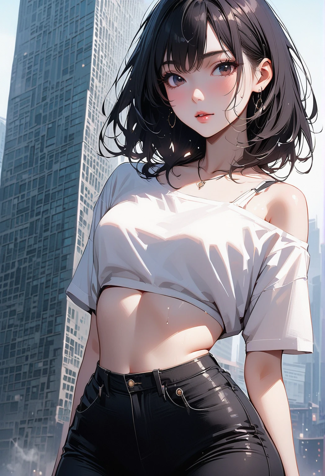 Girl YouTuber,(((1 girl))),((extremely 可愛of and beautiful 绿色of curly-haired girl)),
(Short chest:1.4),Big Ass,(((绿色of curly hair:1.35,very curly hair,Colored undercoat,Ear breathing,short hair))),(((绿色of_Eye:1.3))),intricate Eye,beautiful detailed Eye,symmetrical Eye,big Eye:1.3,((胖of)),(((有光澤of皮膚:1.5,明亮of皮肤: 1.5,Skin tanned,有光泽of皮肤,very 有光泽of皮肤,闪亮of身体,Plastic Glitter Skin,exaggerated 有光泽of皮肤,发光of皮肤,wet legs))),詳細of身體,(详细of脸),
可愛of,放荡of,诱人of,of,(((National Science Foundation))),
Absolute opportunity,暴露of衣服,Show Skin,((Carnival Mini Skirt,Visible thong strap,White Loose-Fit Tank Top with Anime Art Print)),((Wet clothes,复杂of服装,复杂of衣服)),
(Dynamic poses:1.0),尴尬of,(Center,Scale to Fit,Rule of Thirds),
夜晚of海邊賽博龐克城市, 有明亮of霓虹燈和黑暗of暴風雨雲和水坑, landscape:1.25,
art photography,(sldr拍攝of照片),high resolution, 锐利of焦点, (Ultra Detailed, Very detailed), (逼真of艺术品:1.37),(Very detailed CG unity 8k wallpaper),((Synthwave background theme)),(((鲜艳of色彩))),(错综复杂of背景),(masterpiece),(最好of质量),