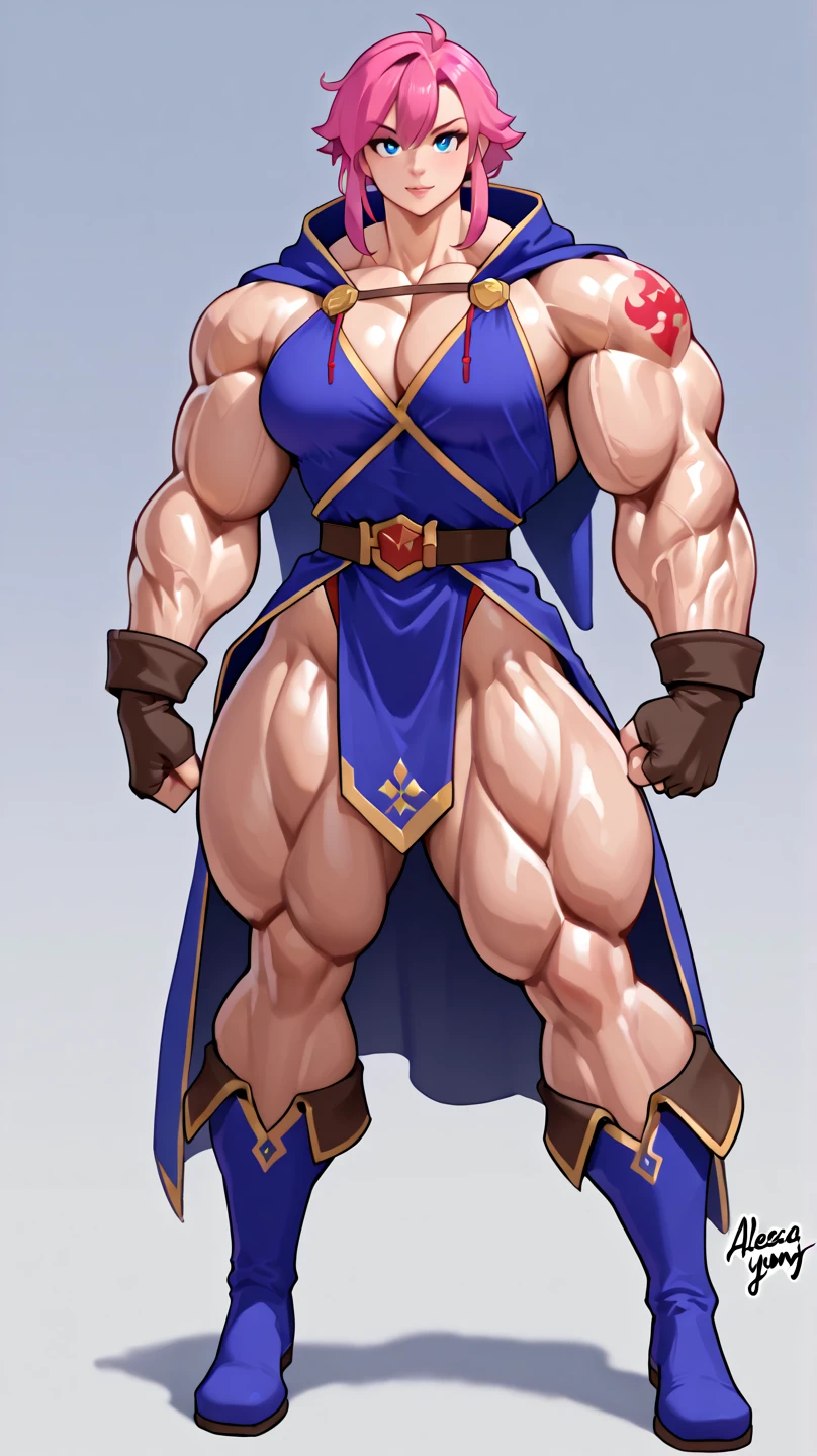 Femboy, long hair, blue eyes, gigantic muscular body, samurai outfit, big breasts, erect penis with big balls, 4 arms, full body.